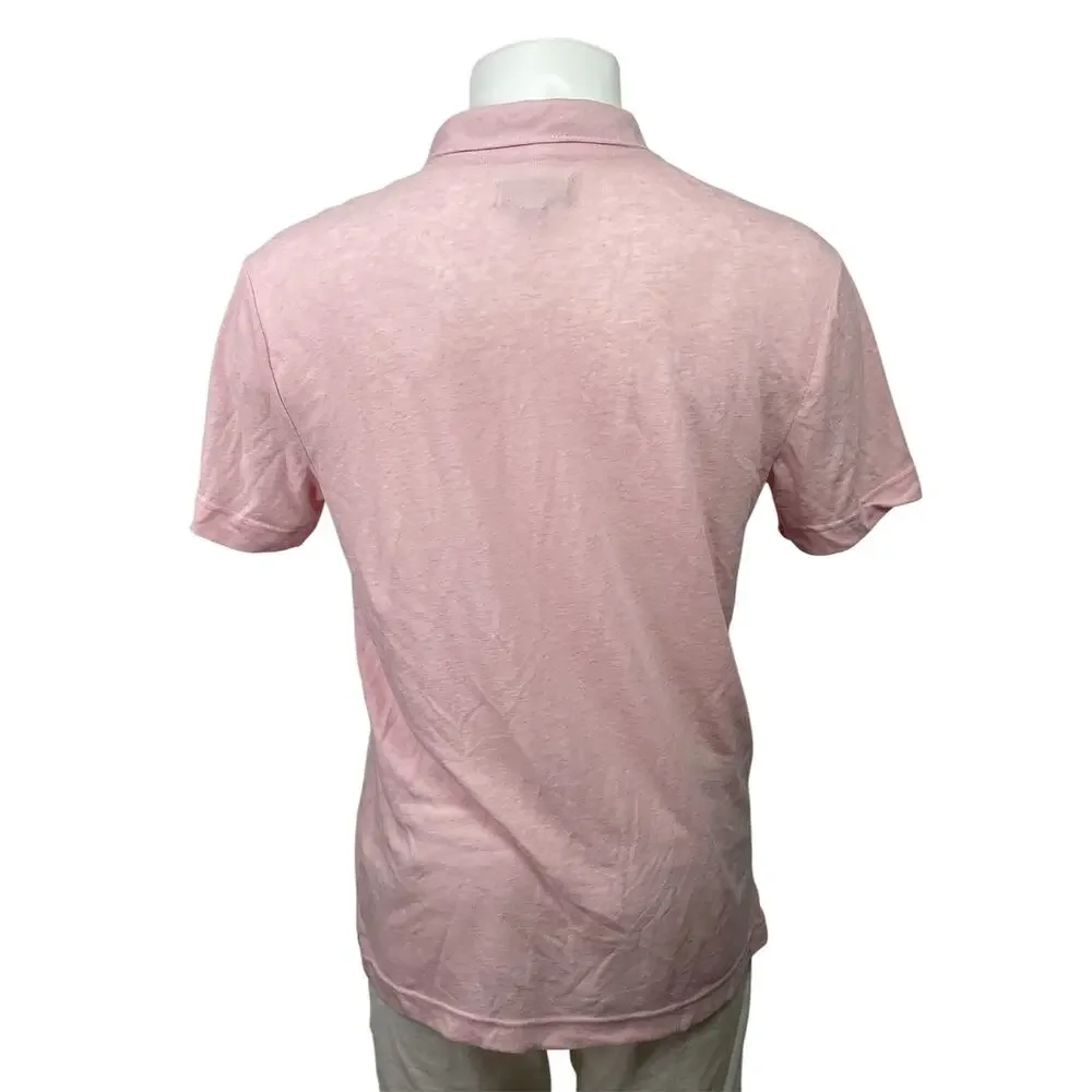 Banana Republic Men's Pink Linen Short Sleeve Golf Casual Polo Shirt Top Size M